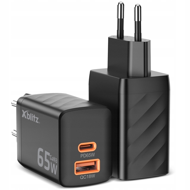 SZYBKA PODWÓJNA ładowarka sieciowa Xblitz XC2 GaN3 USB-C PD 65W USB-A QC3.0