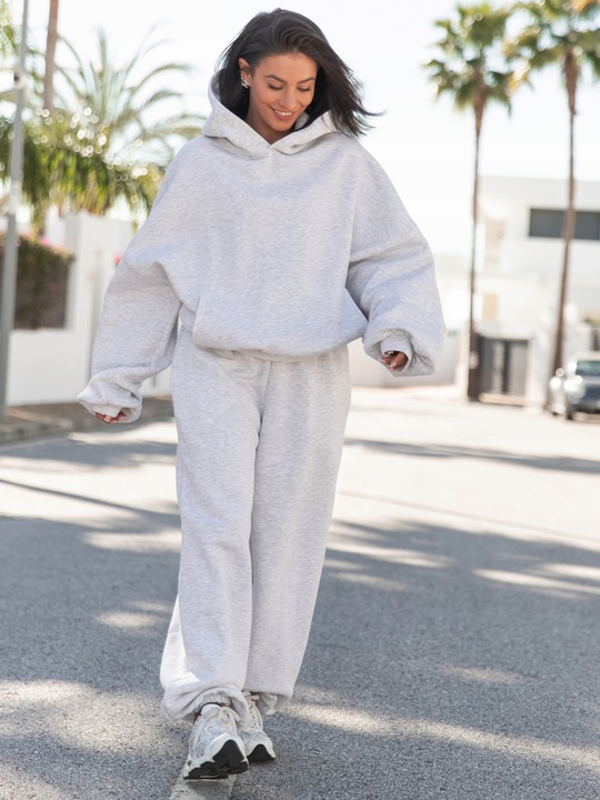 Spodnie dresowe bawełniane damskie baggy szerokie oversize szary melanż