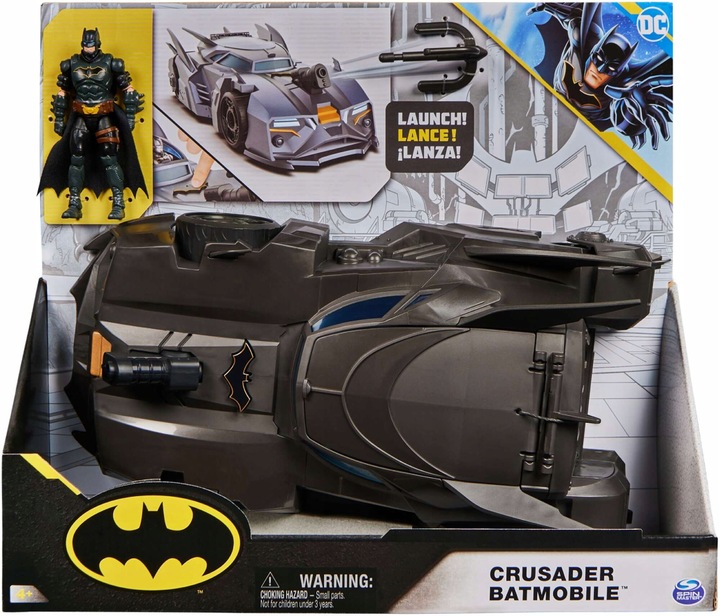 DC COMICS POJAZD BATMOBILE Z WYRZUTNIĄ + FIGURKA LALKA BATMAN 10 CM ZESTAW
