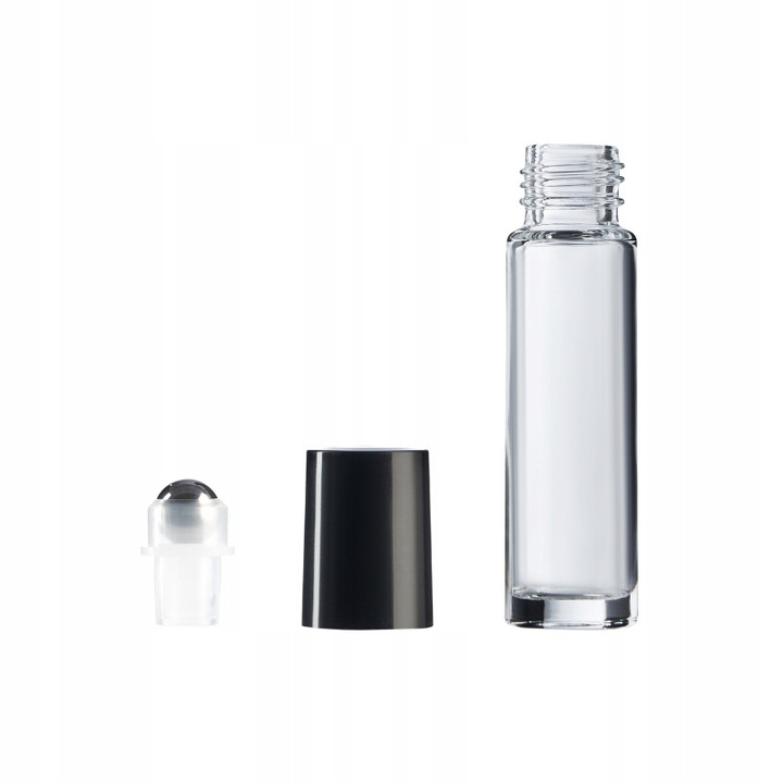 Butelka szklana 10 ml bezbarwna z roll-on z nakrętką czarną x10