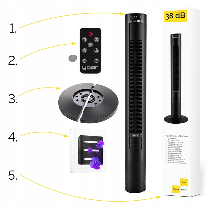 Wentylator kolumnowy stojący Cichy Yoer +10m zasięg 4 tryby Jonizacja