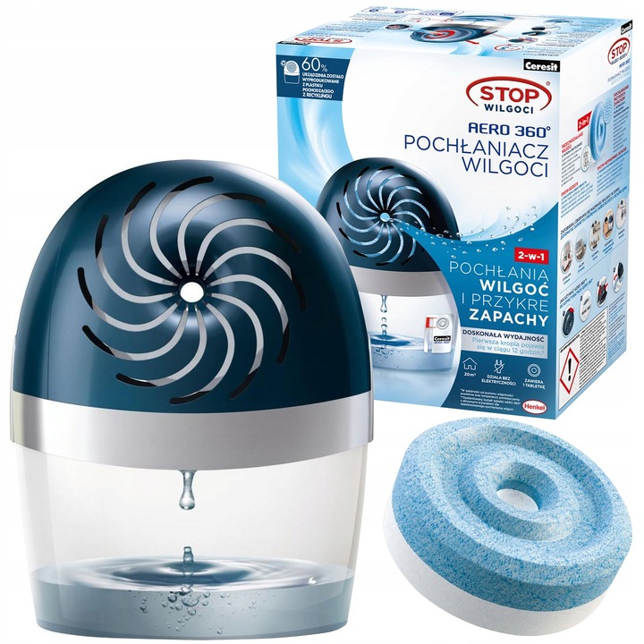 CERESIT POCHŁANIACZ STOP WILGOCI AERO 360 TABLETKI URZĄDZENIE
