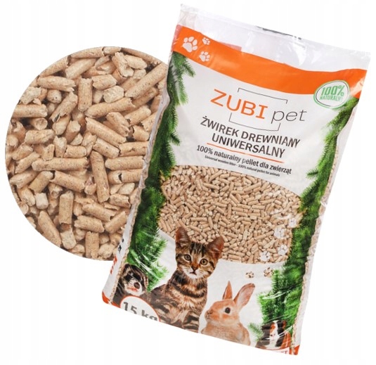 Zubipet JASNY żwirek drewniany pellet 15kg dla kota królika Pachnie lasem
