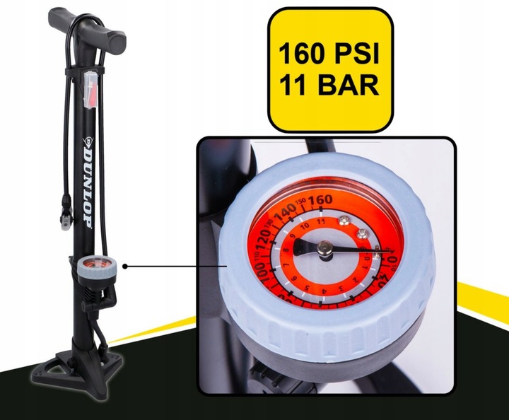 POMPKA ROWEROWA z MANOMETREM do Roweru Podłogowa Samochodowa DUNLOP