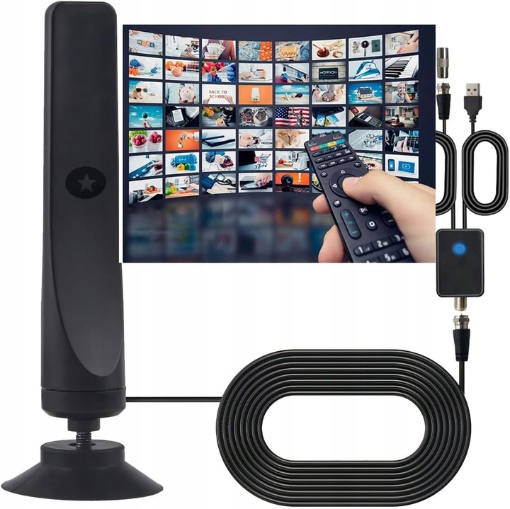 MAŁA CYFROWA ANTENA TV TELEWIZYJNA WEWNĘTRZNA DVB-T2 WZMACNIACZ SYGNAŁU