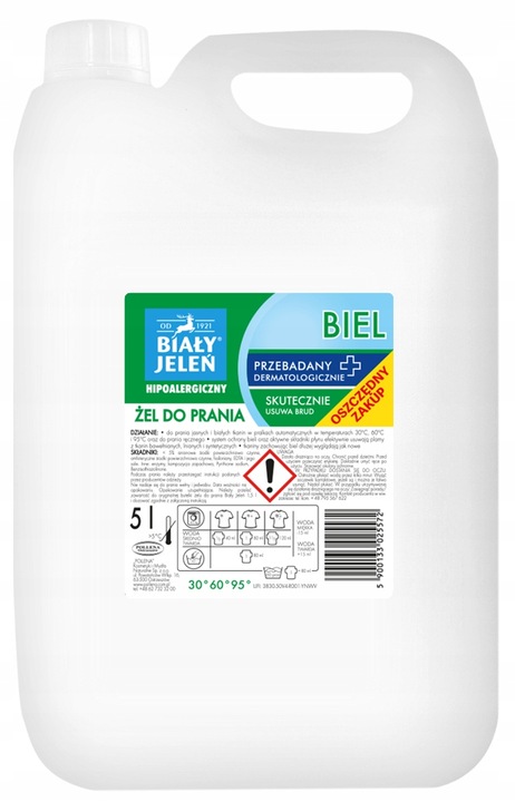 Biały Jeleń Hipoalergiczny żel do prania Biel 5l