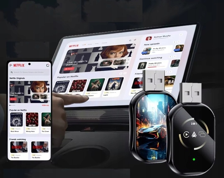 BEZPRZEWODOWY ADAPTER SAMOCHODOWY ANDROID AUTO APPLE CARPLAY 3W1