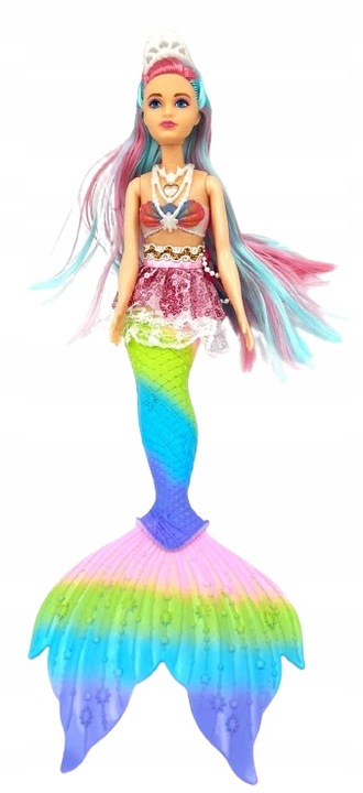 LALKA SYRENKA TĘCZOWA ARIELKA ŚPIEWA ŚWIECI 30cm + akcesoria