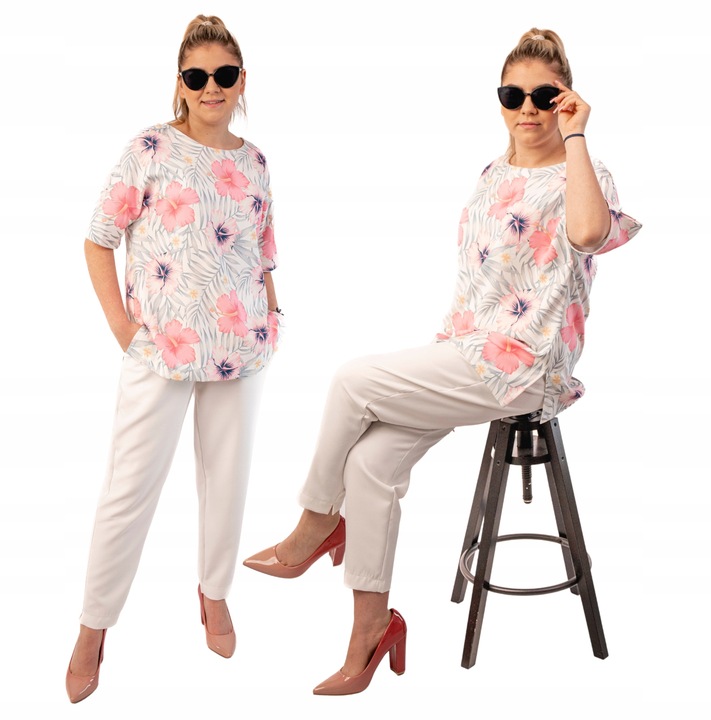 ELEGANCKI SZYKOWNY KOMPLET DAMSKI SPODNIE + BLUZKA KOLORY PLUS SIZE 52