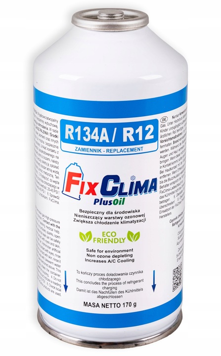 GAZ DO NAPEŁNIANIA KLIMATYZACJI AUT R134A CZYNNIK CHŁODNICZY KLIMY FIXCLIMA