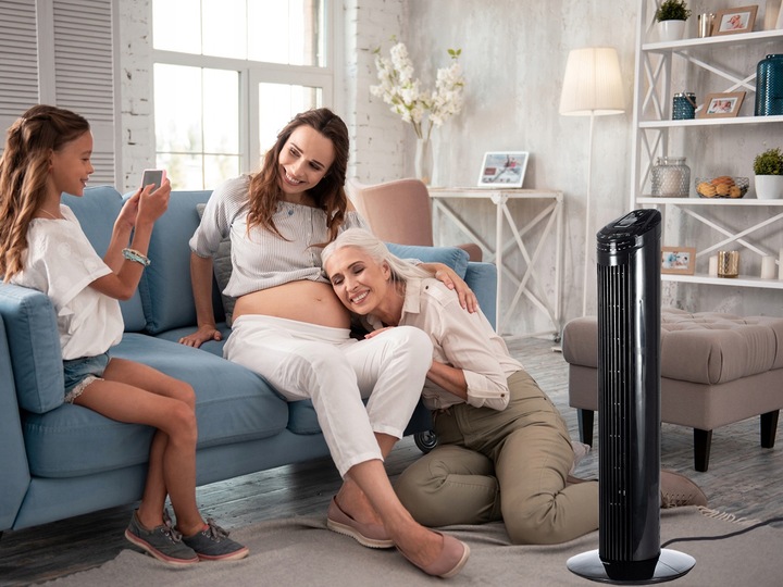 WENTYLATOR STOJĄCY KOLUMNOWY WIATRAK PODŁOGOWY OSCYLACJA TIMER LED