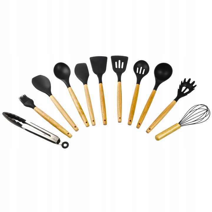PRZYBORY KUCHENNE SILIKONOWE 12el czarne ZESTAW PRZYBORÓW KUCHENNYCH STOJAK