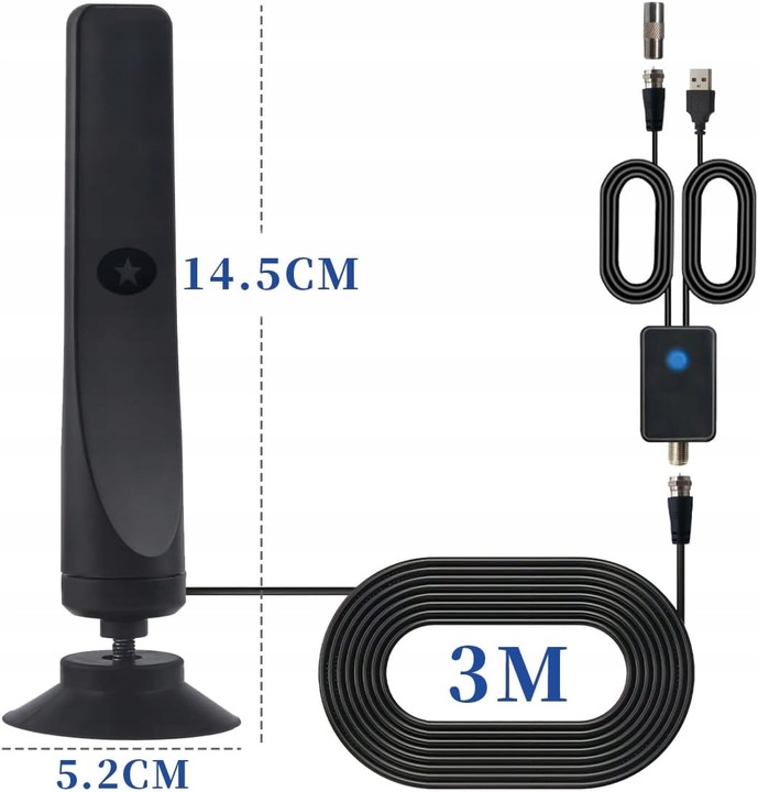 MAŁA CYFROWA ANTENA TV TELEWIZYJNA WEWNĘTRZNA DVB-T2 WZMACNIACZ SYGNAŁU