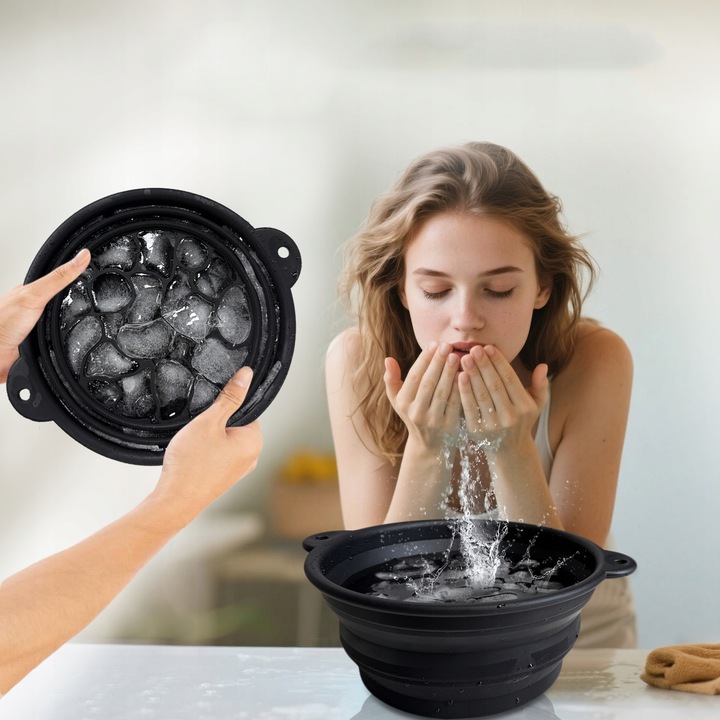 Skadana miska do kąpieli lodowej na twarzy gębokie chodzenie efekt 03