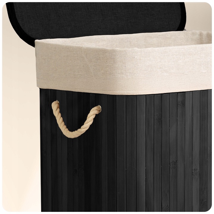 BAMBUSOWY KOSZ NA PRANIE BIELIZNĘ DUŻY POJEMNIK Z POKRYWĄ 72L