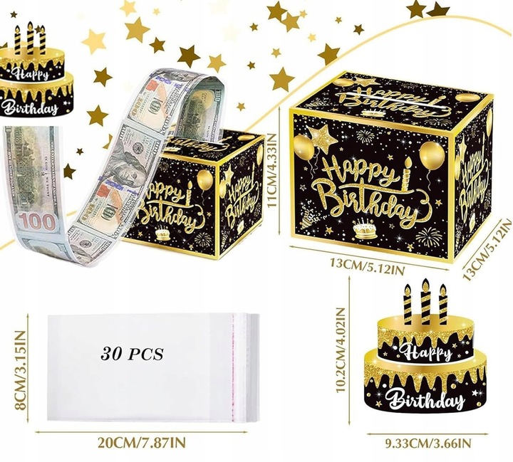 PUDEŁKO URODZINOWE DO WYCIĄGANIA PIENIĘDZY URODZINY PREZENT NIESPODZIANKA