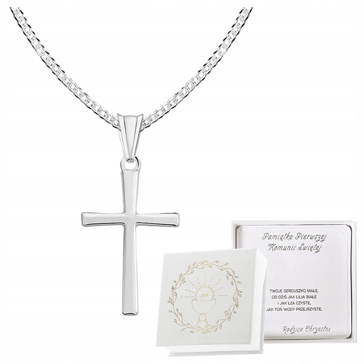 Pamiątka Komunii Świętej Srebrny łańcuszek z krzyżykiem srebro 925