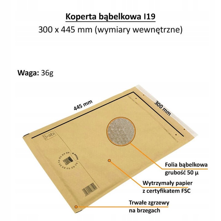 Koperty bąbelkowe I19 450x320 E-Pack BRĄZOWE duże HURT x50