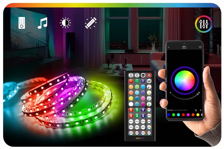 Taśma LED 30M RGB 5050 PILOT APLIKACJA Bluetooth MUZYKA ZESTAW 12V SMD