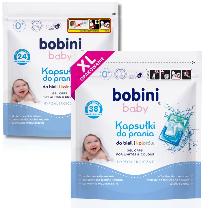 BOBINI Baby Kapsułki do Prania dla Dzieci Hipoalergiczne Białe Kolor 62 szt