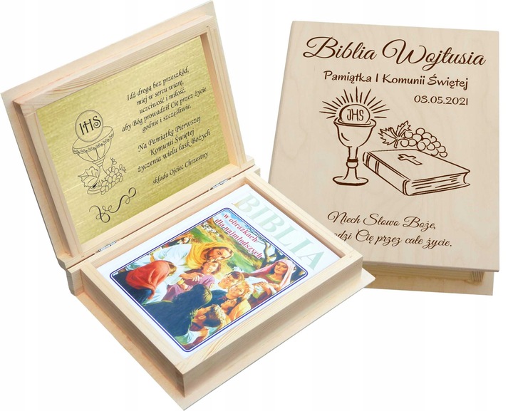 BIBLIA NA KOMUNIĘ PAMIĄTKA PIERWSZEKJ KOMUNII Z GRAWEREM PIĘKNY PREZENT