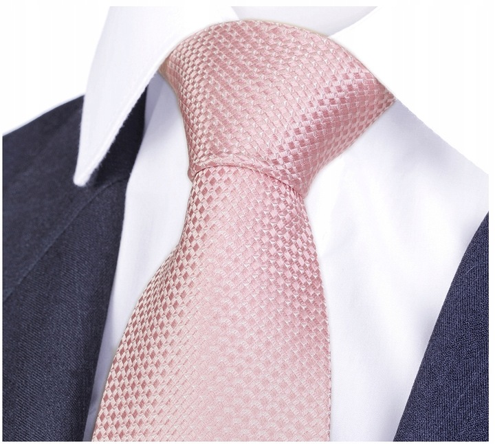 NATURALNY JEDWAB 100% Żakardowy Krawat Męski do garnituru Różowy GREG kj40