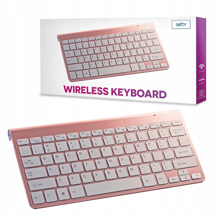Klawiatura bezprzewodowa rose gold do komputera QWERTY różowa mała bez num