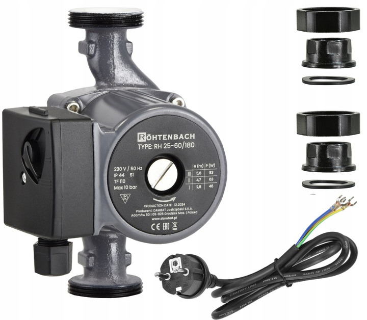 POMPA OBIEGOWA CYRKULACYJNA 3 BIEGOWA 25-60/180 CO CWU WYDAJNA 25-6 ZESTAW