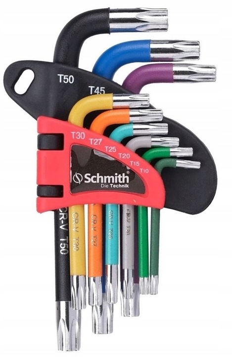 KLUCZE IMBUSOWE TORX KRÓTKIE IMBUS T10-T50 ZESTAW 9szt Z OTWOREM SCHMITH