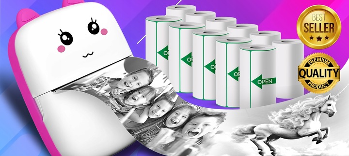 MINI DRUKARKA TERMICZNA DRUKUŚ ORYGINALNY DO ZDJĘĆ NOTATEK + 11SZT ROLEK