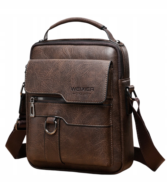 SASZETKA MĘSKA NA RAMIĘ DO RĘKI TORBA KIESZEŃ LISTONOSZKA BRĄZ CZARNY