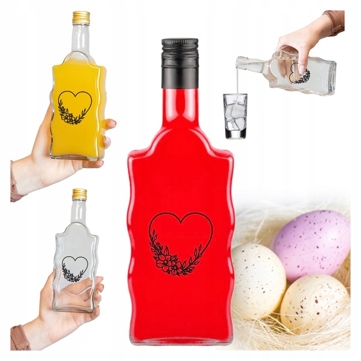 5x Butelki Szklane na WIELKANOC FALA 500ml z NADRUKIEM Na Likiery Nalewki