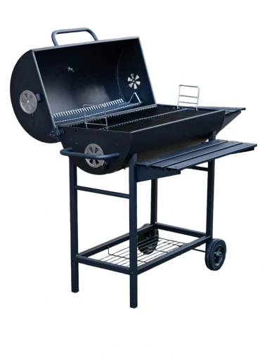 Grill Węglowy 70 X 35 na Kółkach z Półką Pokrywą Ogrodowy Przenośny Beczka