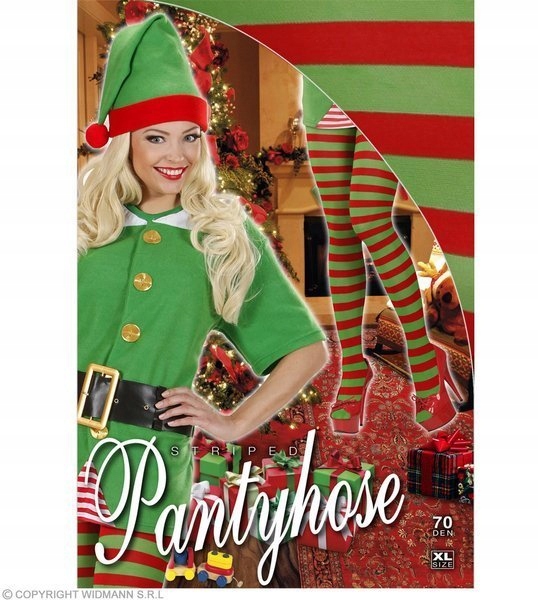 RAJSTOPY ELFA ELFKI W ZIELONO-CZERWONE PASKI M