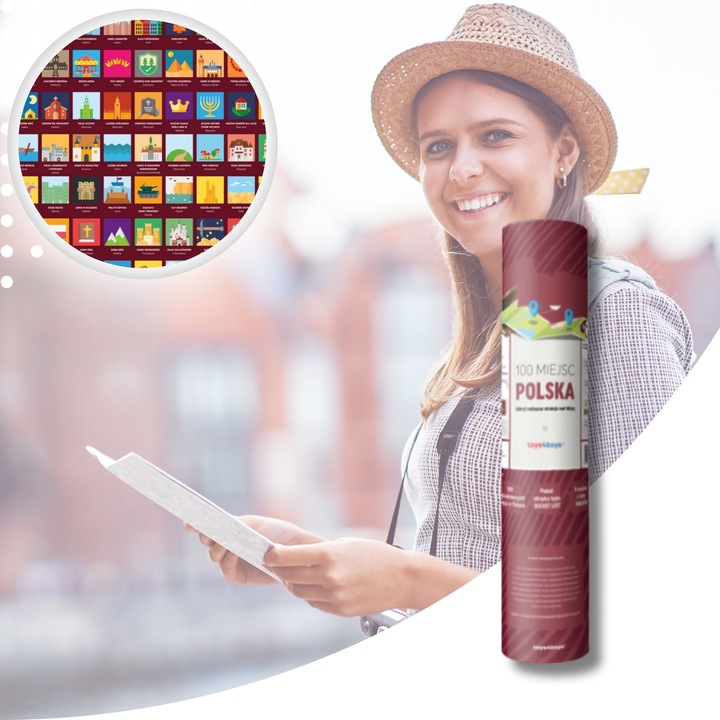 MAPA ZDRAPKA PLAKAT BUCKET LIST 100 MIEJSC POLSKA PREZENT NA URODZINY