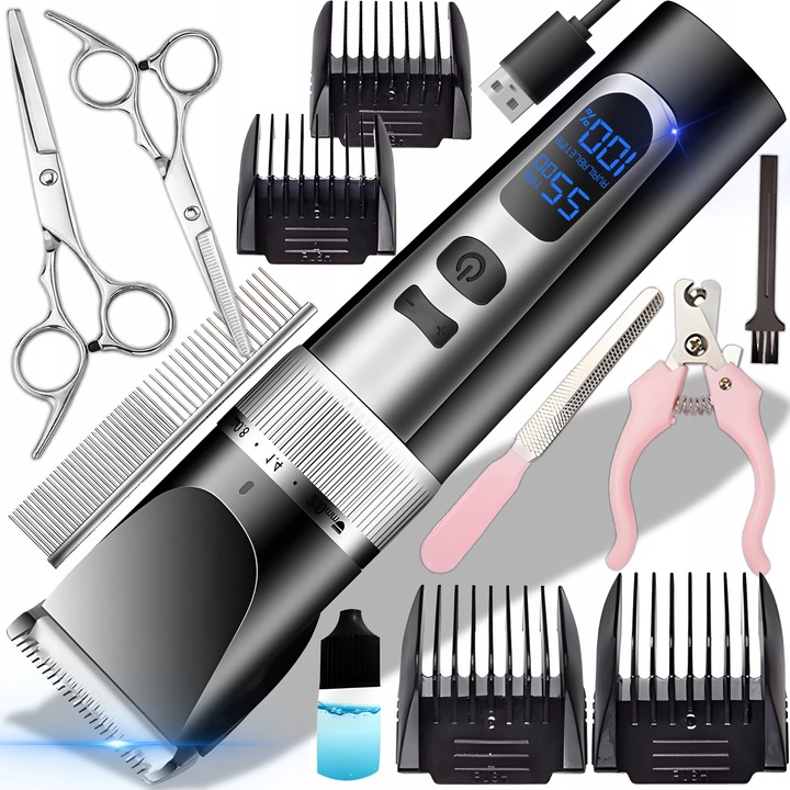 MASZYNKA DO STRZYŻENIA PSA ZWIERZĄT ZESTAW PSÓW BEZPRZEWODOWA CICHA LCD 9W