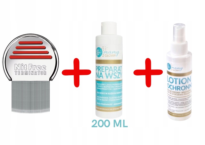 HIT WSZY 3w1 grzebień NitFree Terminator + preparat 200ml + lotion ochronny