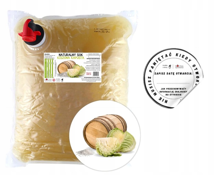 Sok z Kiszonej Kapusty Tłoczony 3l Soku Kiszona Kapusta 100% NFC 3 litry