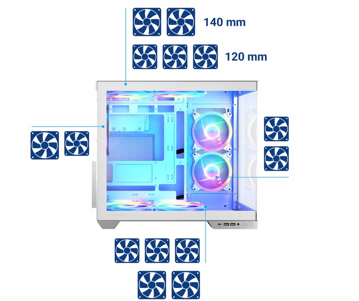 Gamingowa obudowa MODECOM VOLCANO PANORAMA APEX ARGB 5F MIDI biała, 5×went.