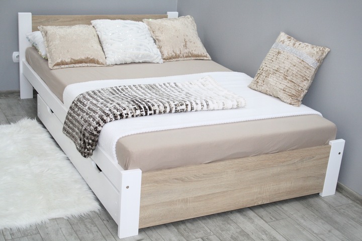 Łóżko pojedyncze 3D 90x200 białe dąb sonoma MATERAC Pi + stelaż gratis