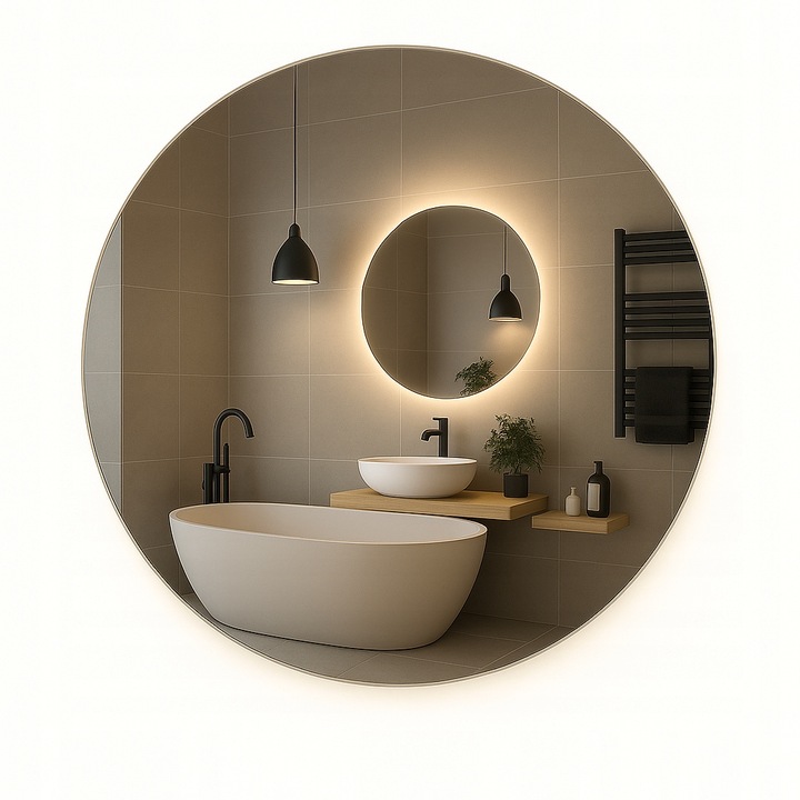 LUSTRO LED COB okrągłe 80 cm PODŚWIETLANE łazienkowe, uniwersalne IP67