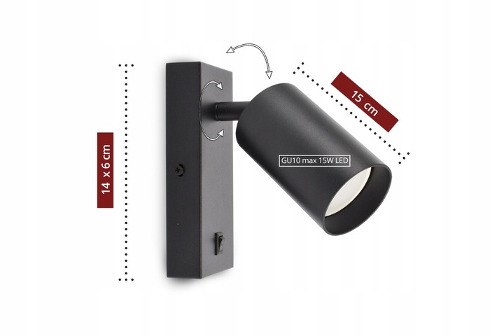 Lampa Ścienna Kinkiet z Włącznikiem Tuba Metal SPOT LED GU10