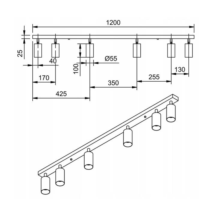 Lampa sufitowa szyna spot oprawa halogenowa 6xGU10