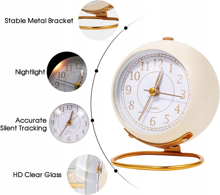 Zegar Retro Analogowy Stojący Budzik Klasyczny Alarm na Baterie