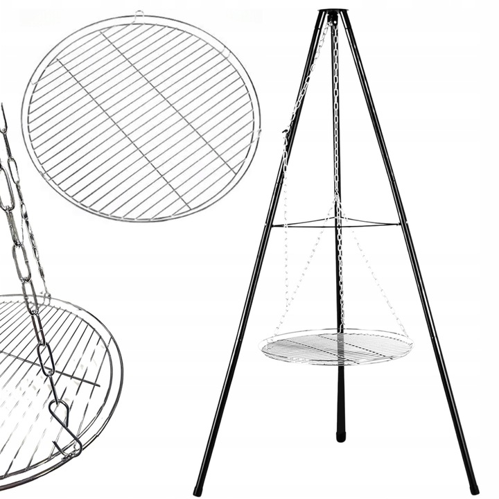 GRILL TRÓJNÓG NA OGNISKO OGRODOWY Z RUSZTEM DO PALENISK 60 CM WYSOKOŚĆ