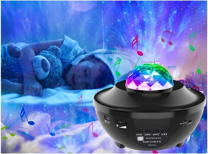 PROJEKTOR GWIAZD LED GŁOŚNIK LAMPA NOCNA + PILOT