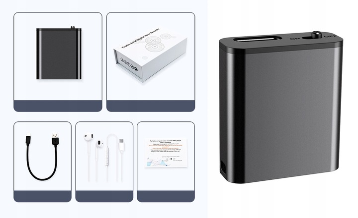 Mini Dyktafon Szpiegowski Mały 16GB Detekcja DSP Magnes Brelok