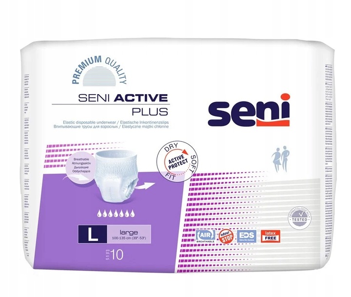 SENI ACTIVE PLUS L MAJTKI CHŁONNE WCIĄGANE DLA DOROSŁYCH 10szt.
