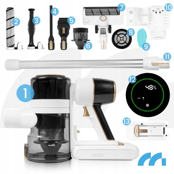 ODKURZACZ BEZPRZEWODOWY PIONOWY BEZWORKOWY ELEKTROSZCZOTKA LED 3W1