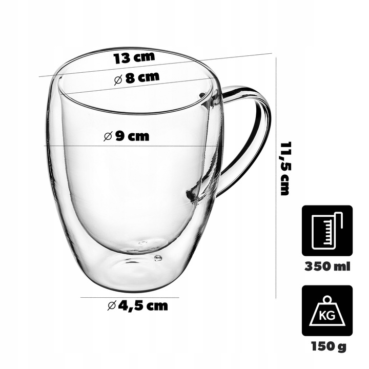 SZKLANKI TERMICZNE DO KAWY HERBATY LATTE 350ml KUBKI PODWÓJNE ŚCIANKI 2 szt